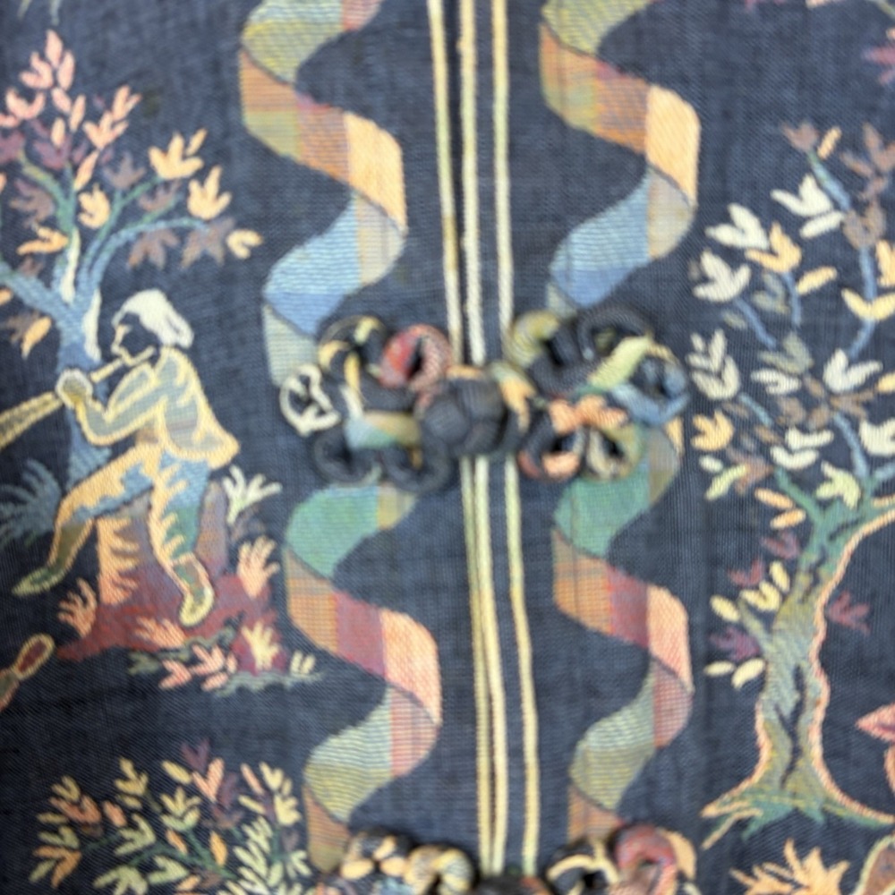 Vtg Doncaster Special Folk Toile Tapestry Art To Wear Jacket Sz 6 Frog Closure - Picture 3 of 8